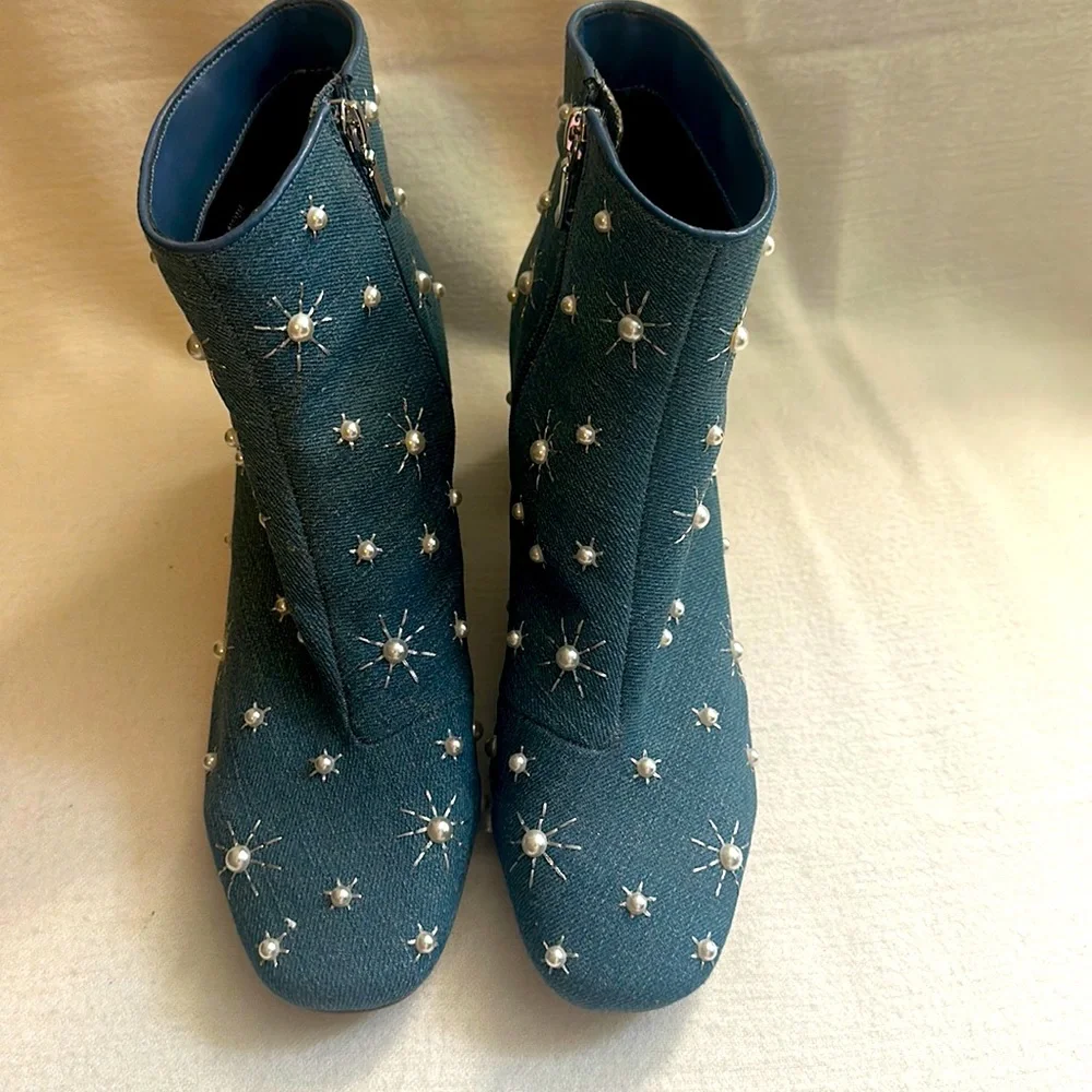 Denim and Pearl Booties - Picture 1 of 3